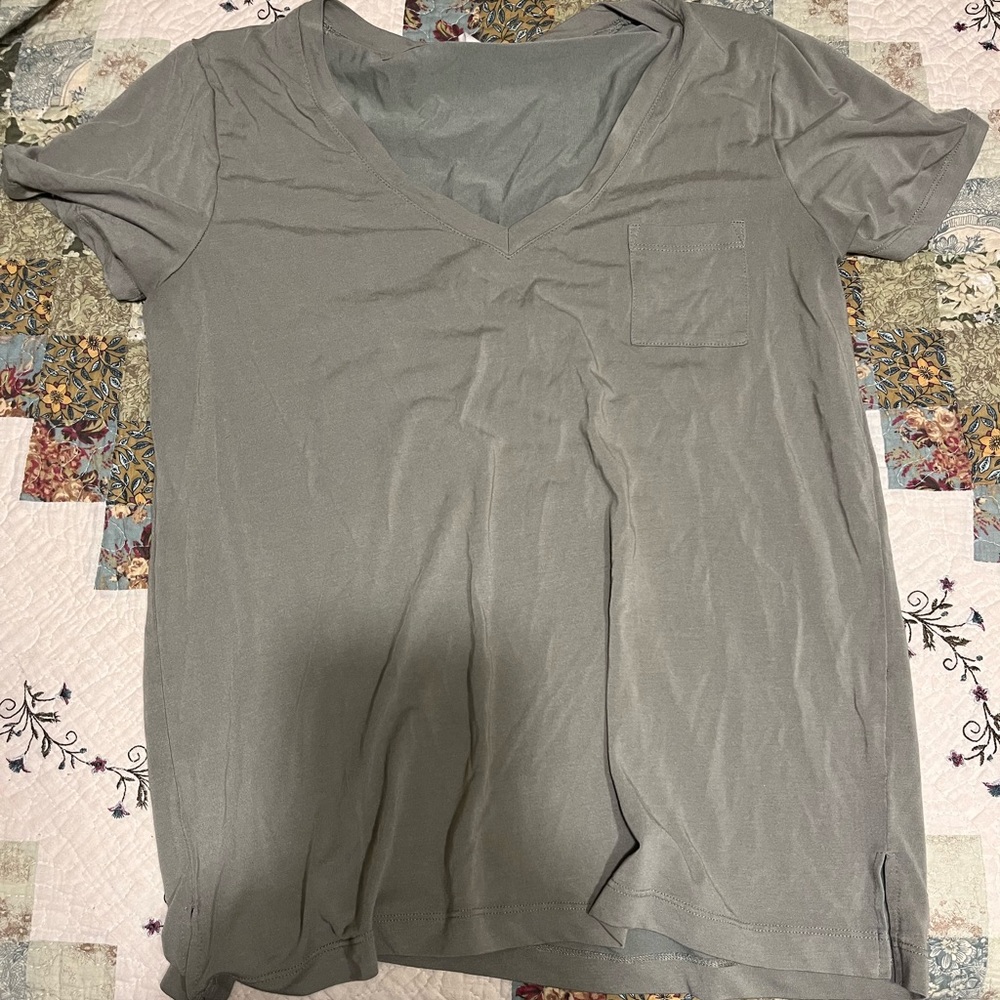 Green Pocket V Neck